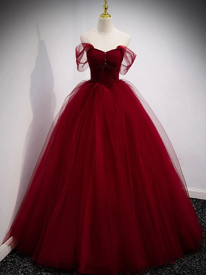 Unique Sweetheart Off Shoulder Lace Long Prom Dress, Tulle Formal Dresses