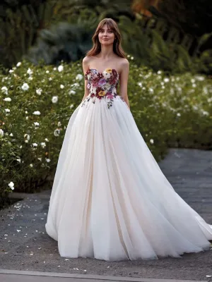 Unique Sweetheart White Long Prom Dress Gorgeous Floral Evening Gowns #QWE038