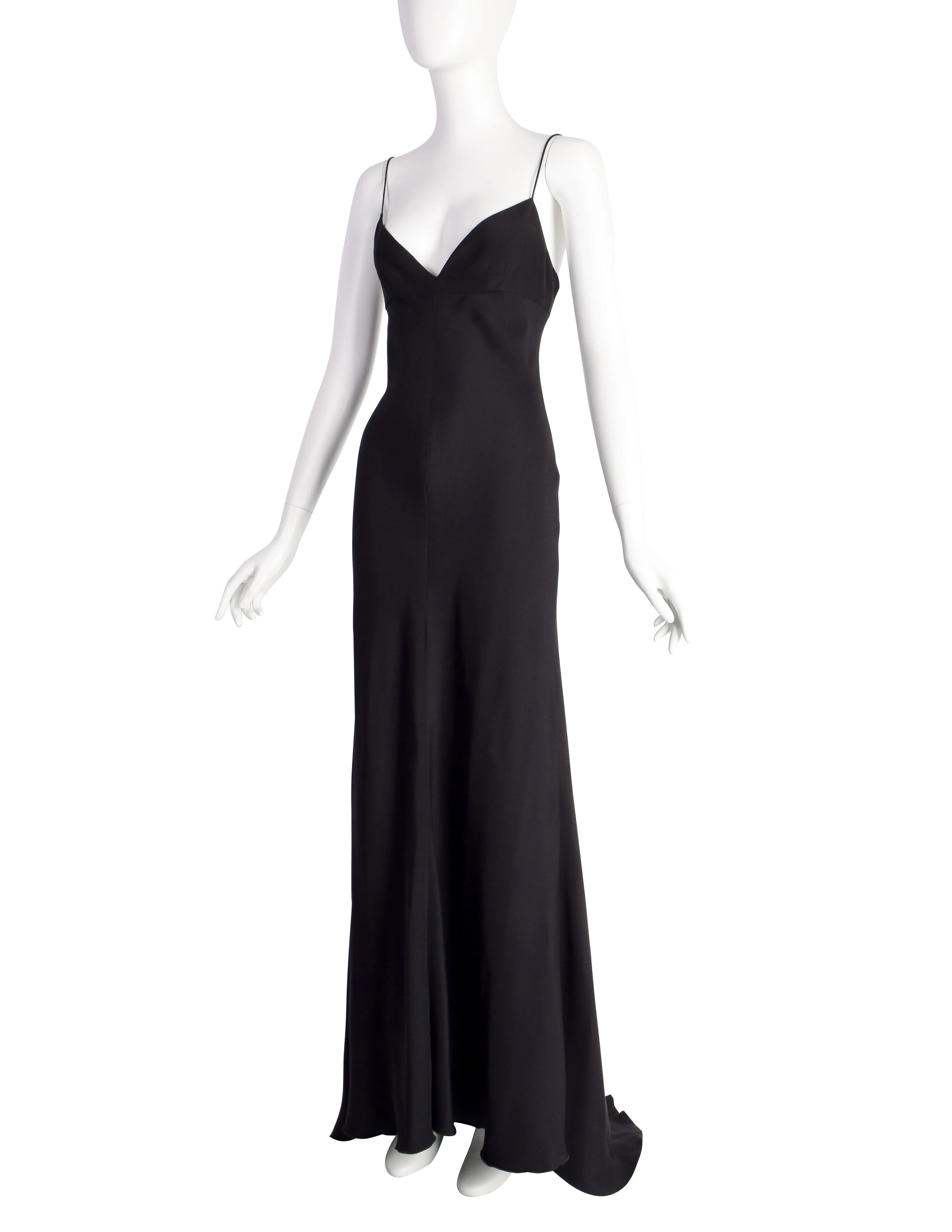 Valentino Vintage AW2000 Black Silk Bias Gown with Train