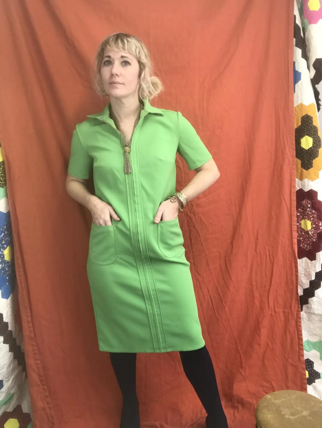 Vintage 60s 70s | Green GoGo Mod Scooter Zip Up Groovy Mini dress | Size M