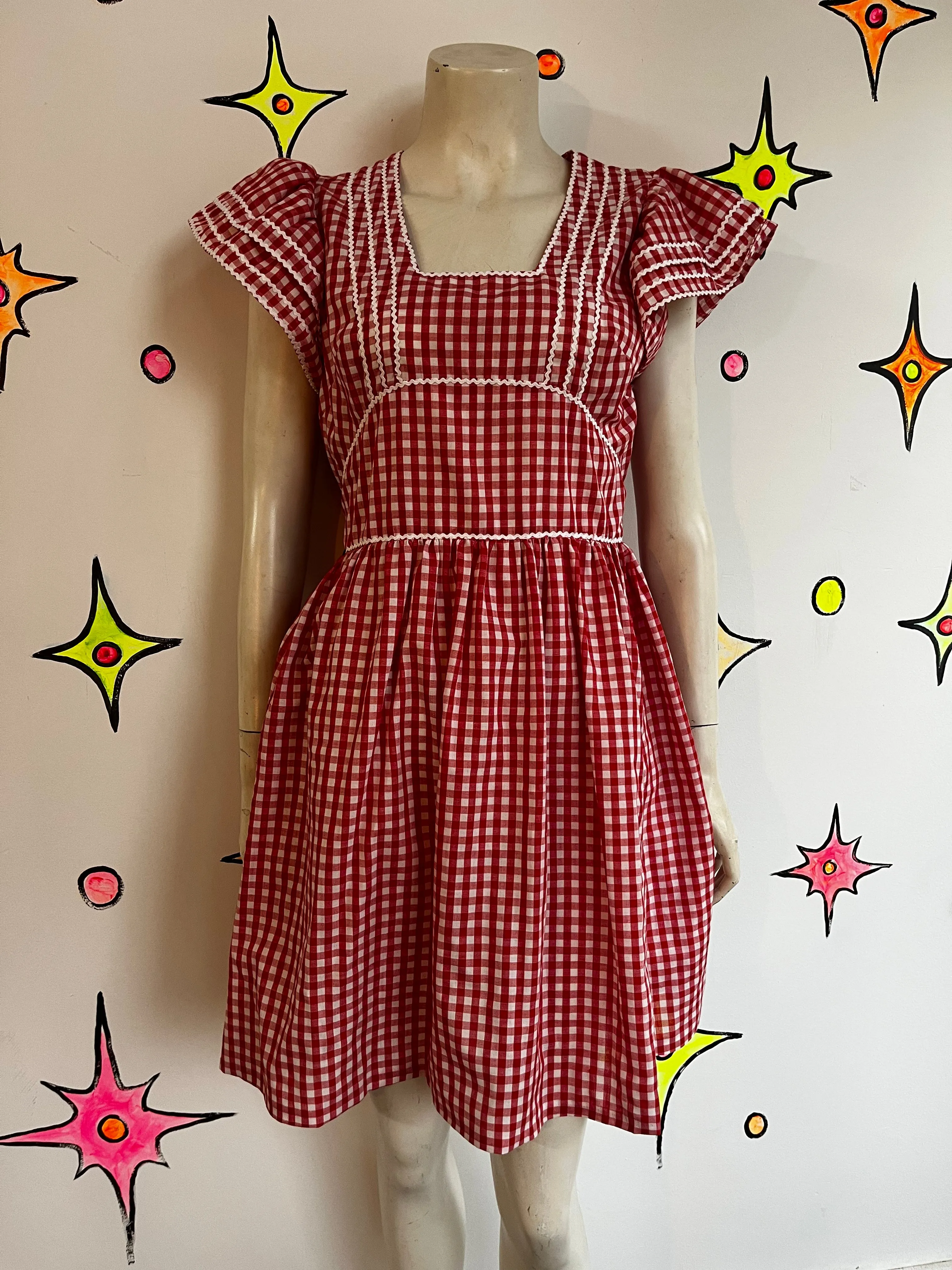 Vintage 60s 70s | Red and White Square Dancing Western Prairie Dress | Size M