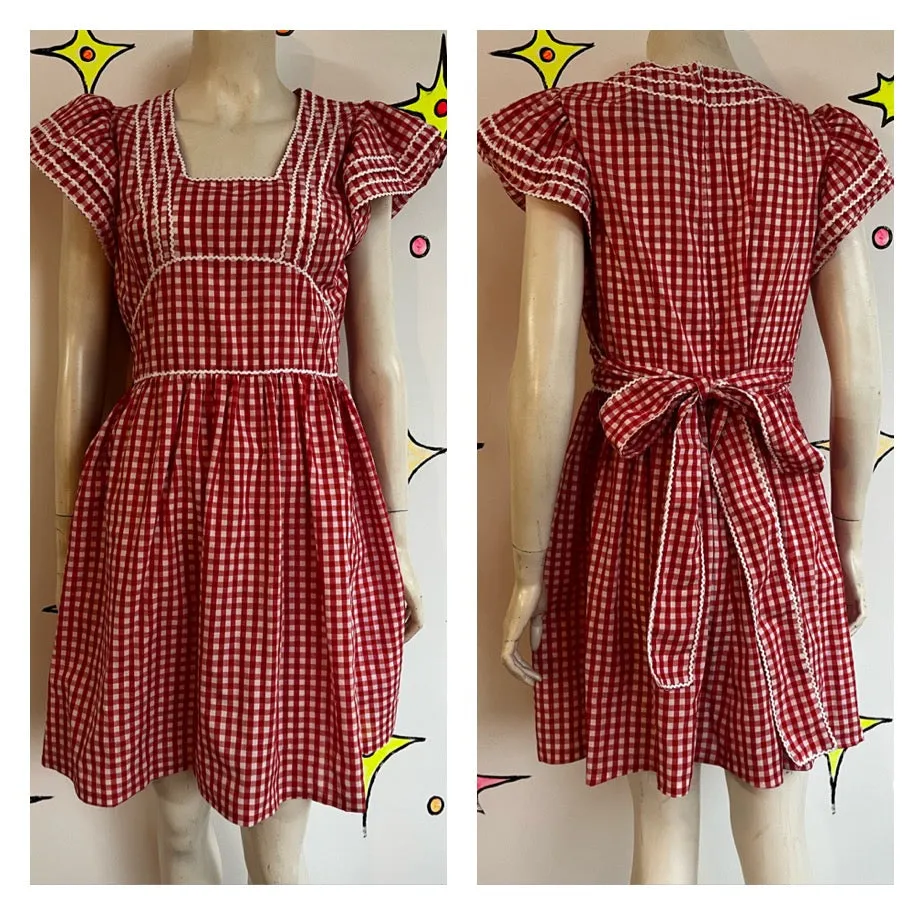 Vintage 60s 70s | Red and White Square Dancing Western Prairie Dress | Size M