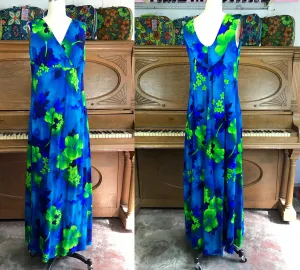 Vintage 70s | Mod Tiki Hawaiian Tropical Floral Sleeveless Boho Maxi Dress | M