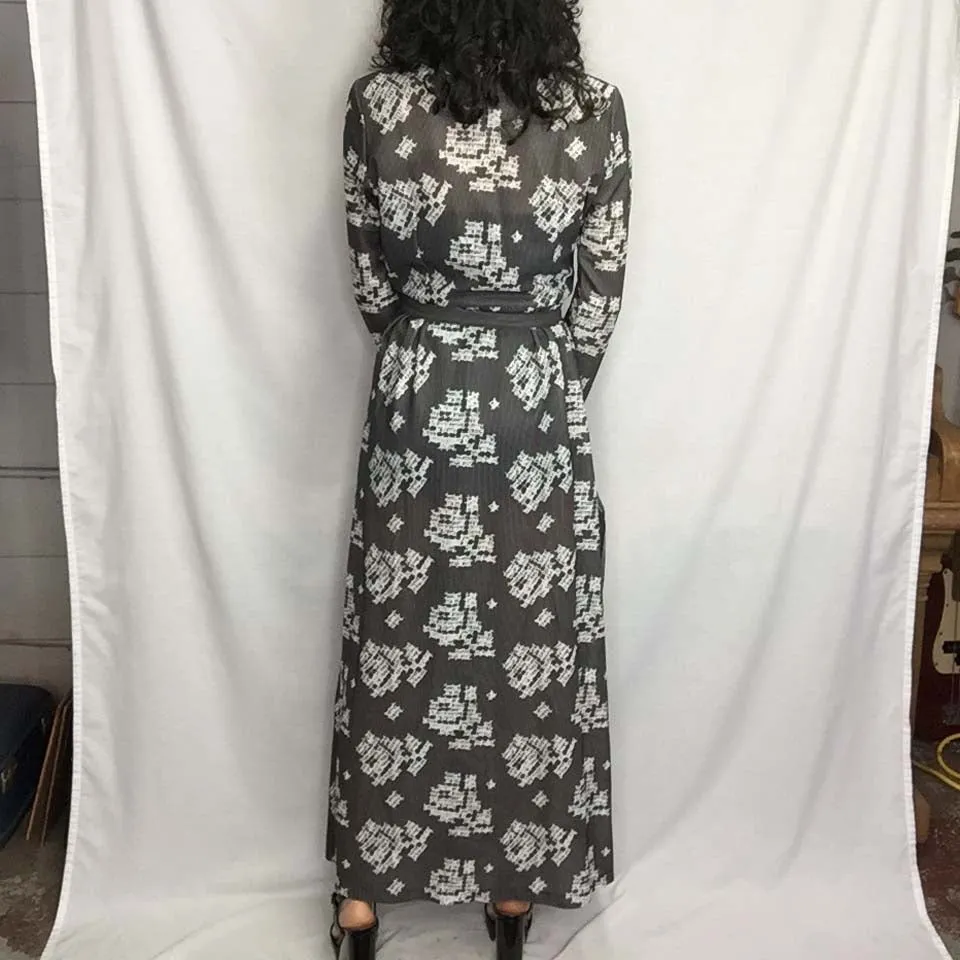 Vintage 70s | Retro Brown Belted Groovy Floral MOD Boho Hippie Maxi Dress | S/M