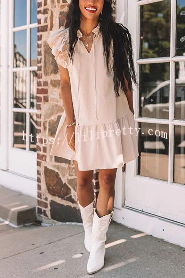 Weekend Meet Up Pocketed Ruffle Sleeve Shift Dress