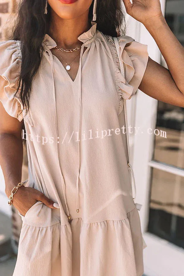 Weekend Meet Up Pocketed Ruffle Sleeve Shift Dress