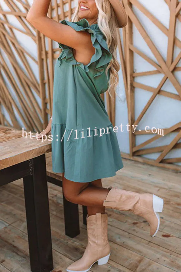 Weekend Meet Up Pocketed Ruffle Sleeve Shift Dress