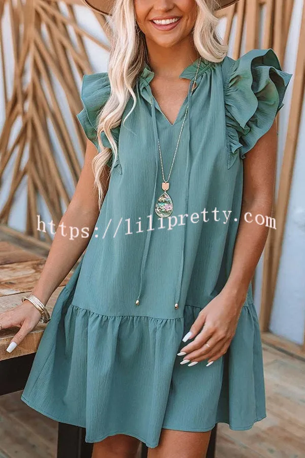 Weekend Meet Up Pocketed Ruffle Sleeve Shift Dress