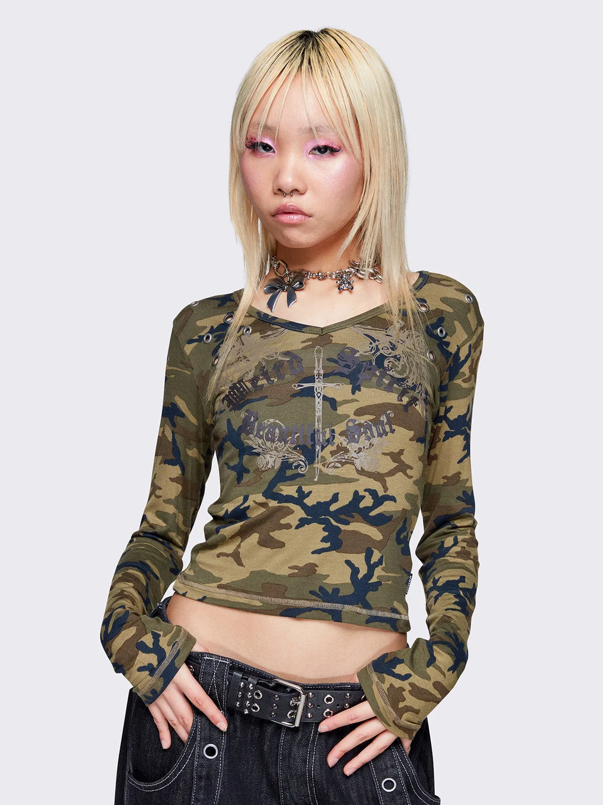 Weirdly Beautiful Camo Long Sleeve Top