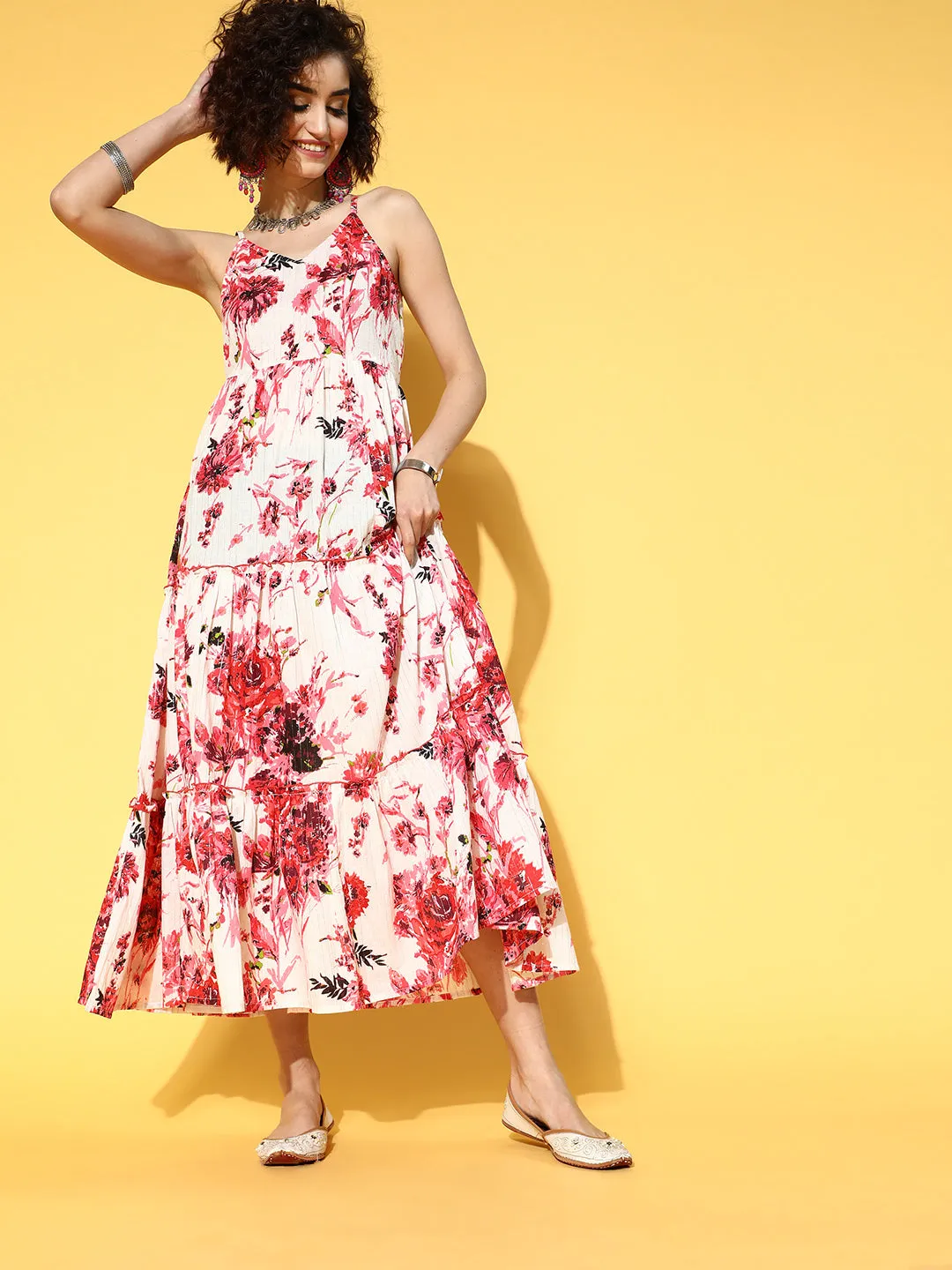 Women Multicoloured Floral Printed Sleeveless Maxi Dress